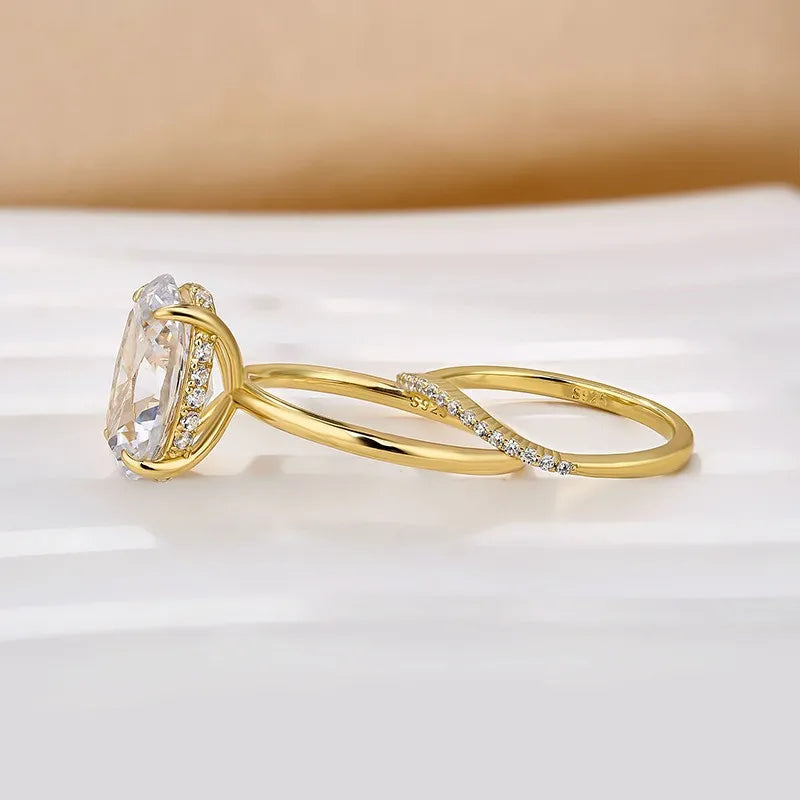 Shimmering Oval Cut 4.0ct Hidden Halo 925 Sterling Silver Wedding Ring Set