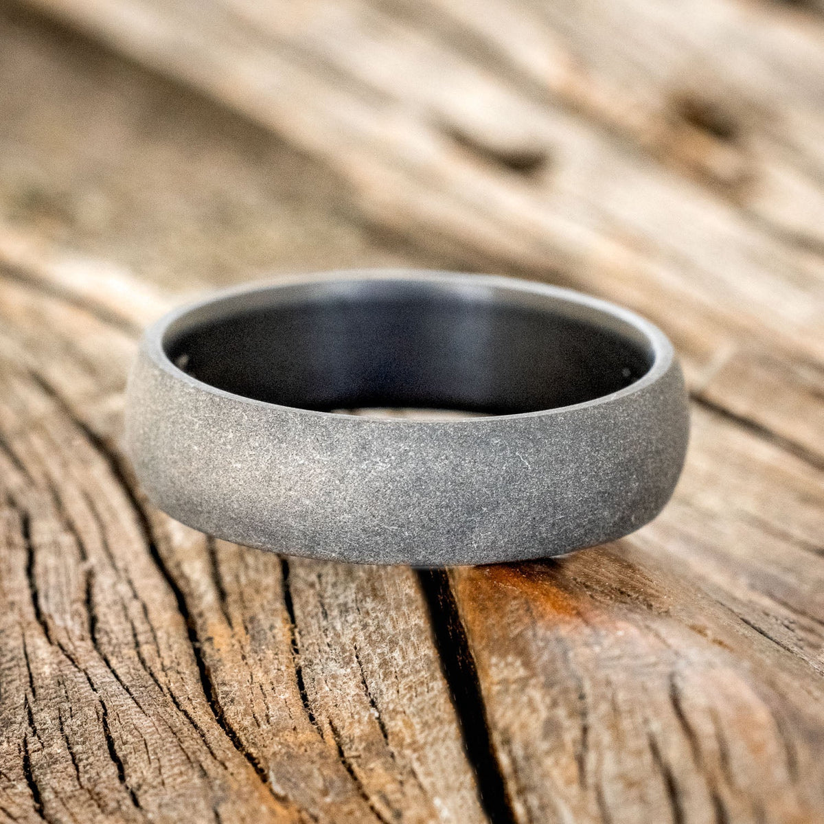 Domed Profile Wedding Band With Sandblasted Finish - Black Zirconium (6mm) - Size 9 1/4