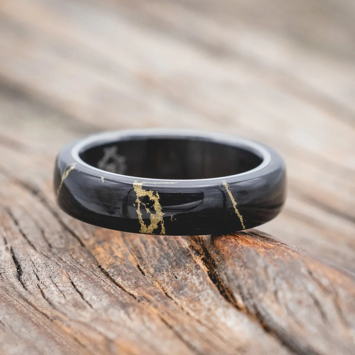 "Haven" - Black & Gold Matrix Trustone Wedding Band - Black Zirconium (6mm) - Size 8 1/2