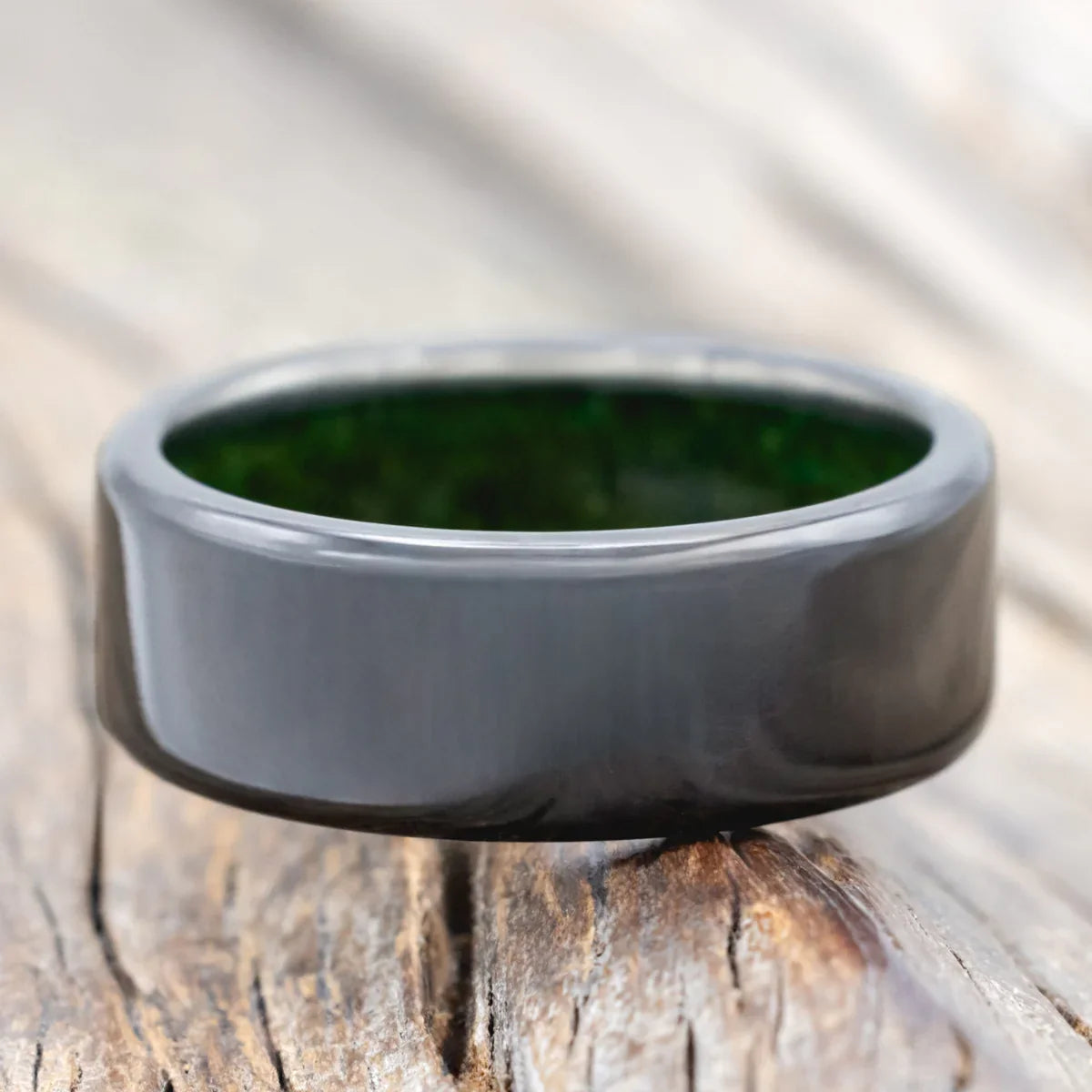 "Hyperion" - Moss Lined Wedding Band - Black Zirconium (8mm) - Size 10