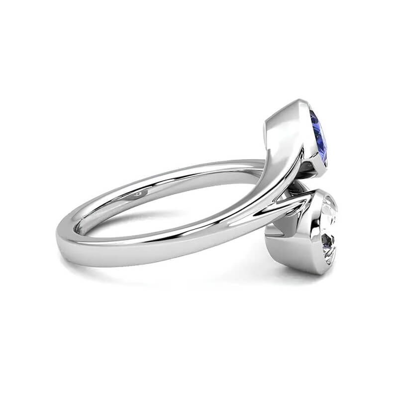Bezel Pear Moissanite And Sapphire Accents Engagement Ring