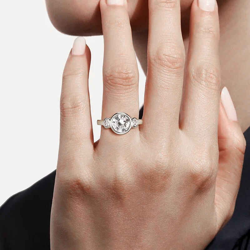 Bezel Set Three Stone Round Moissanite Engagement Ring