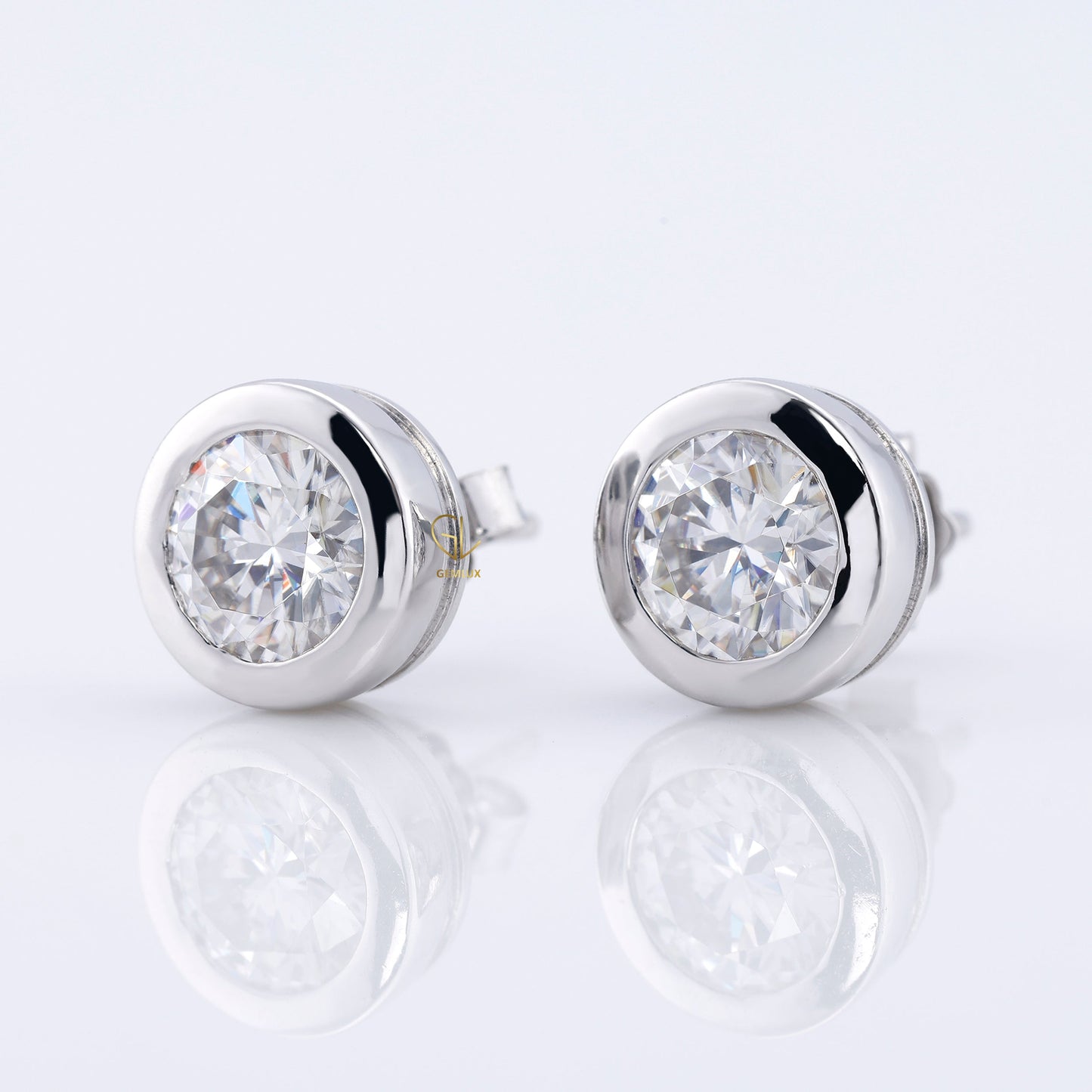 Bezel Set Round Cut Lab Grown Stud Earrings