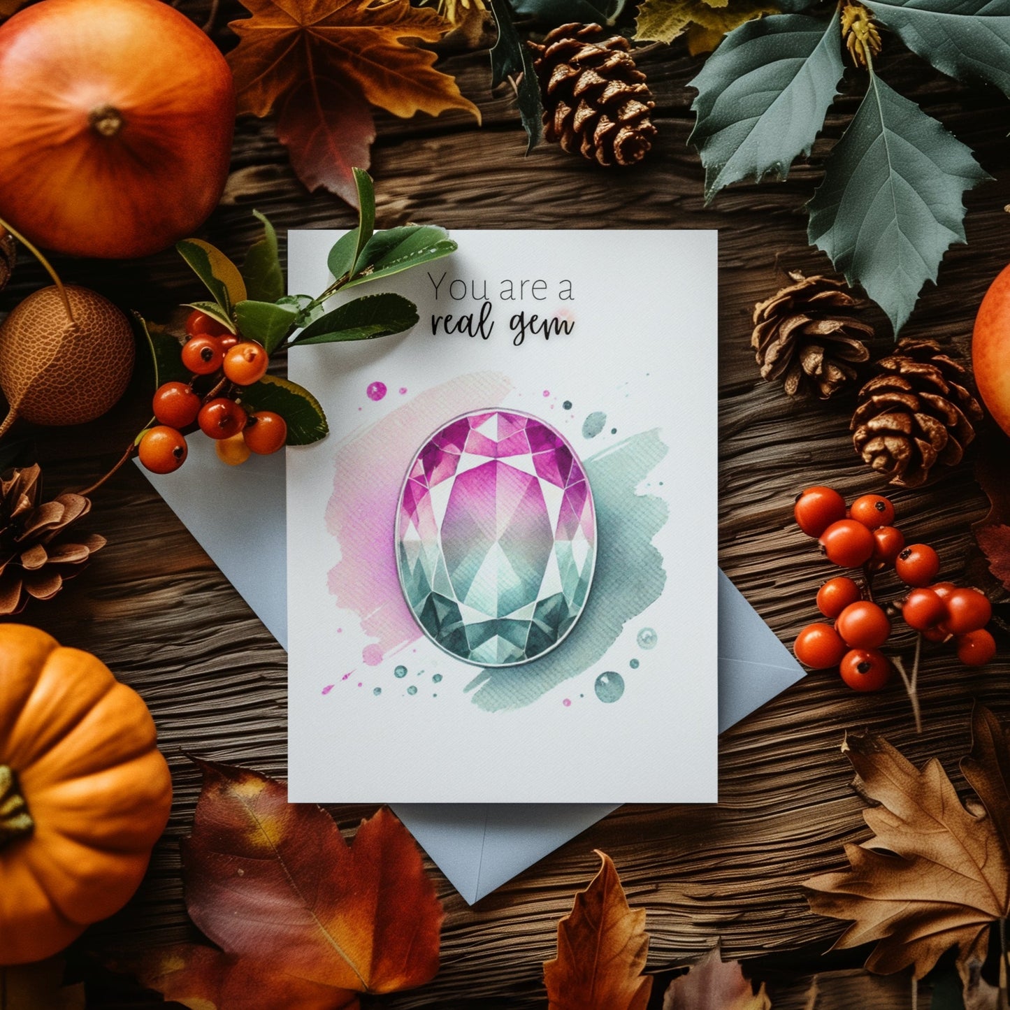 You are a real Gem | Watercolor Oval Bi-color Tourmaline Folded Card