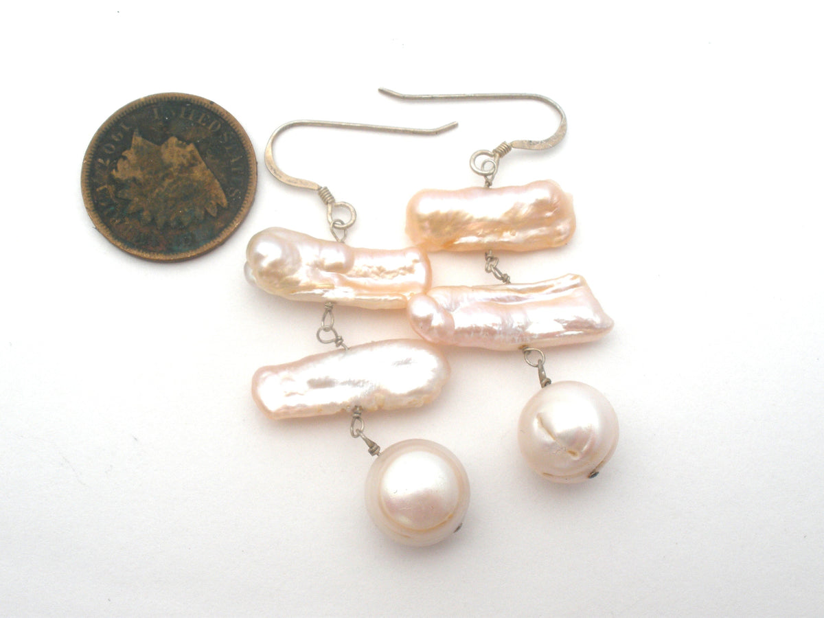 Biwa Dangle Pearl Earrings Sterling Silver