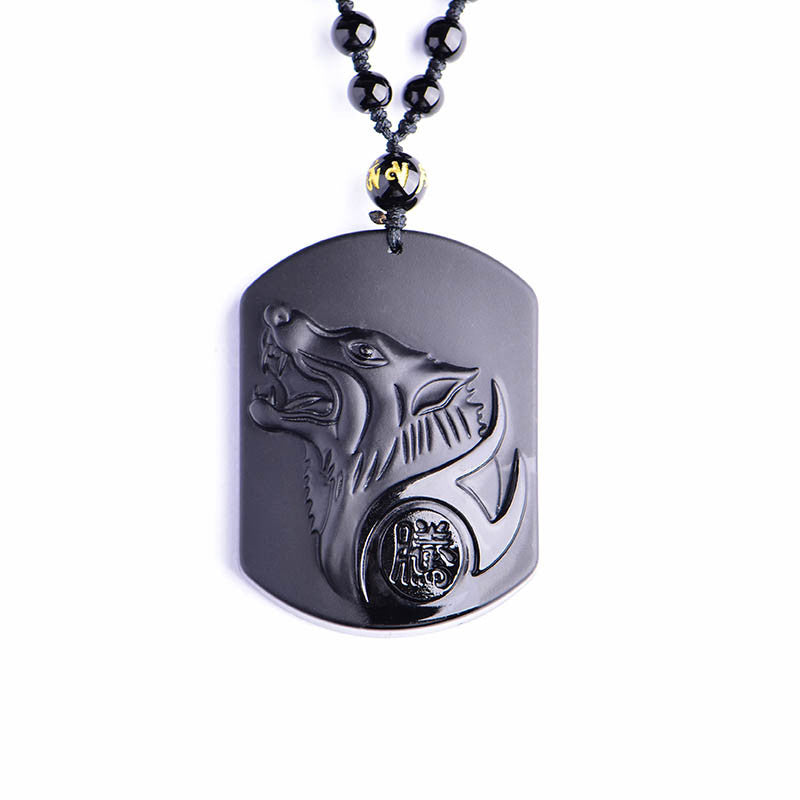 Black Obsidian Wolf Pendant Necklace