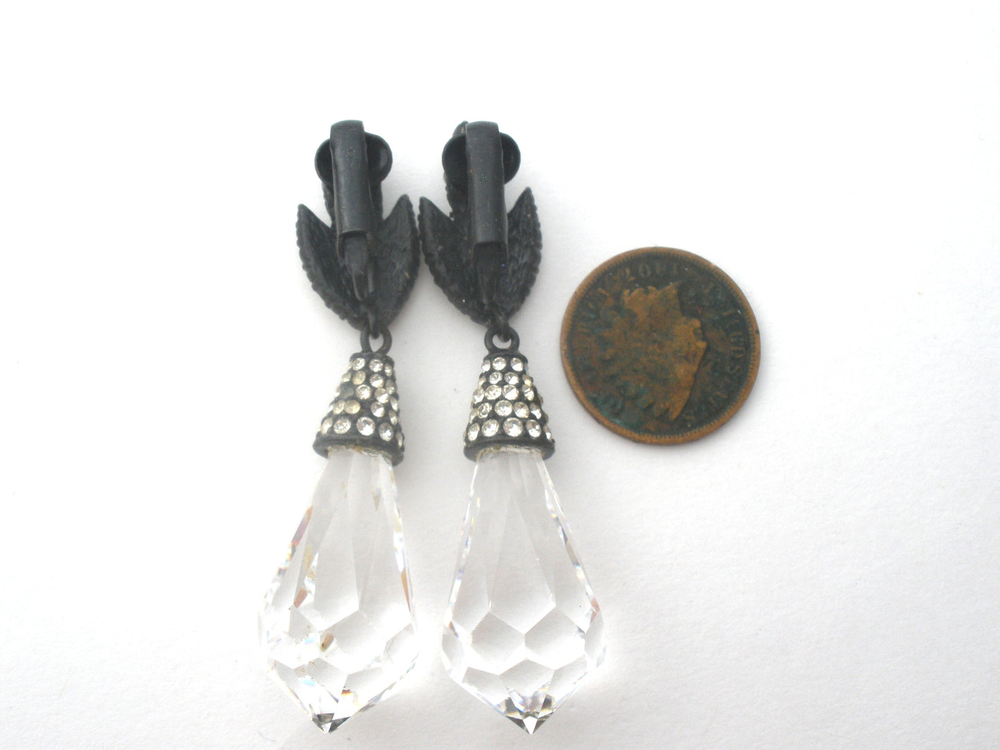 Black & Clear Crystal Dangle Earrings Vintage