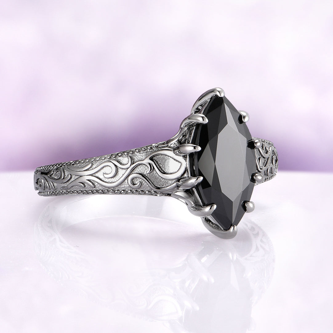 Gothic Victorian Black Onyx Couples Ring Set