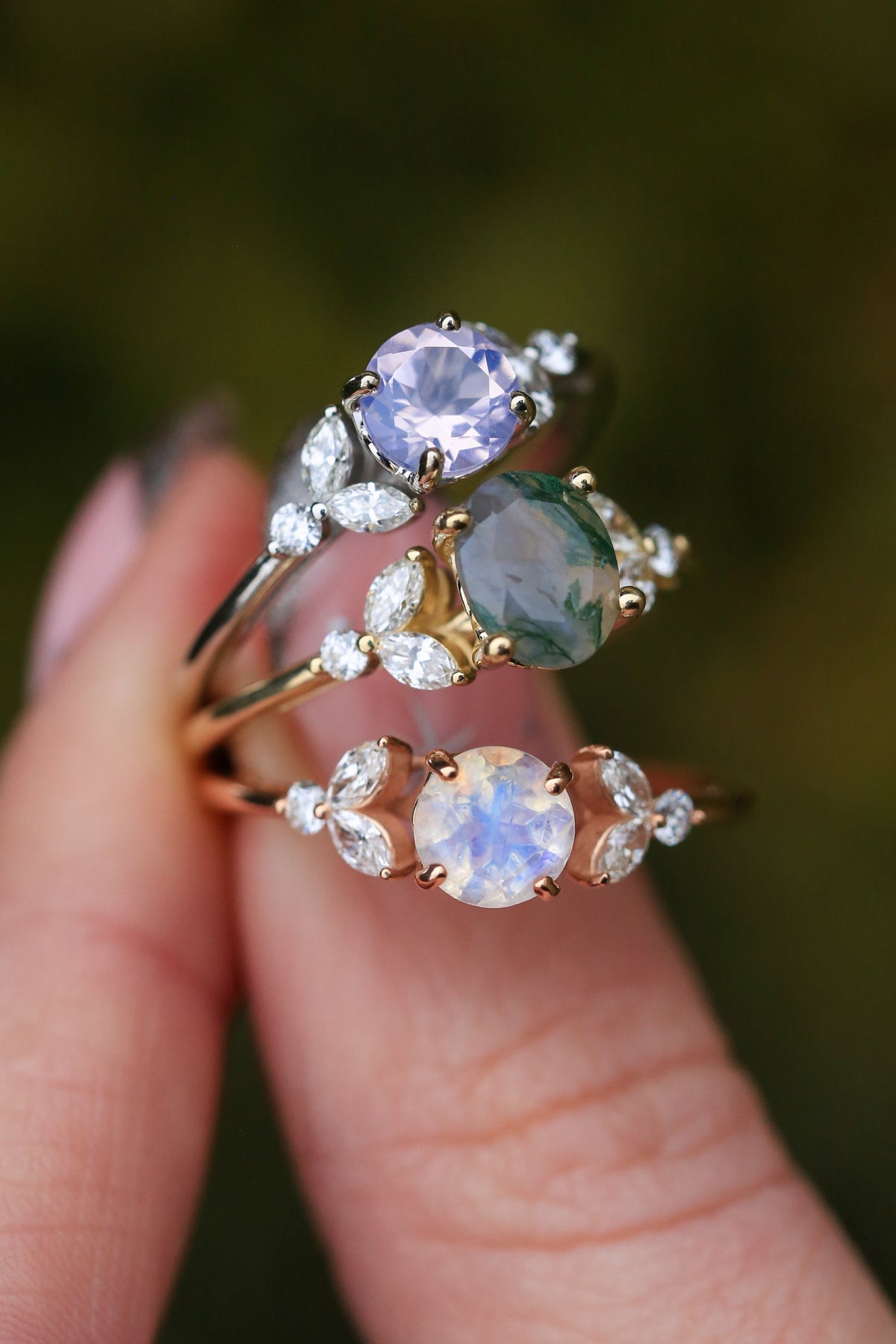 "Blossom" - Round Cut Moonstone Engagement Ring With Diamond Accents