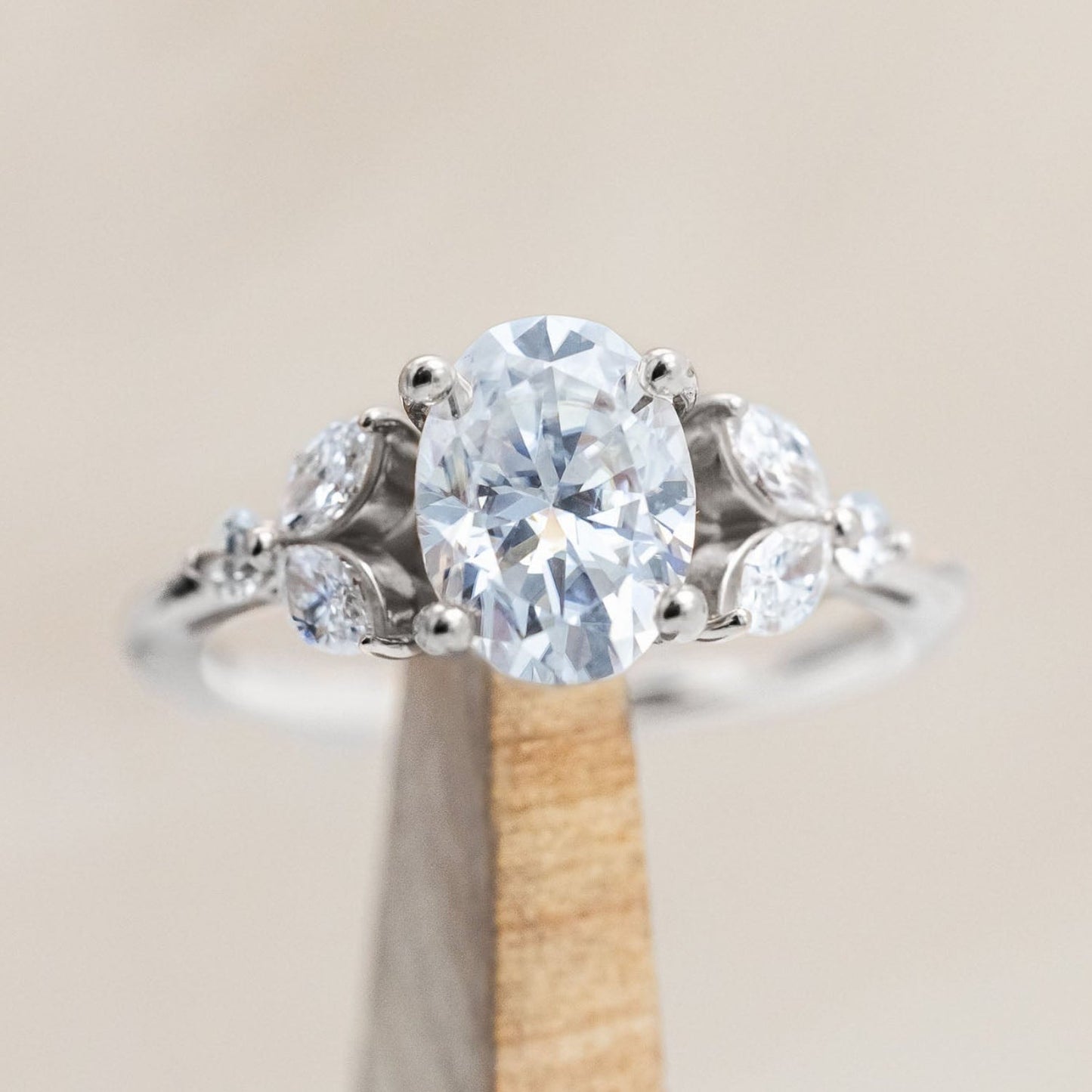 "Blossom" - Oval Cut Moissanite Engagement Ring With Diamond Accents