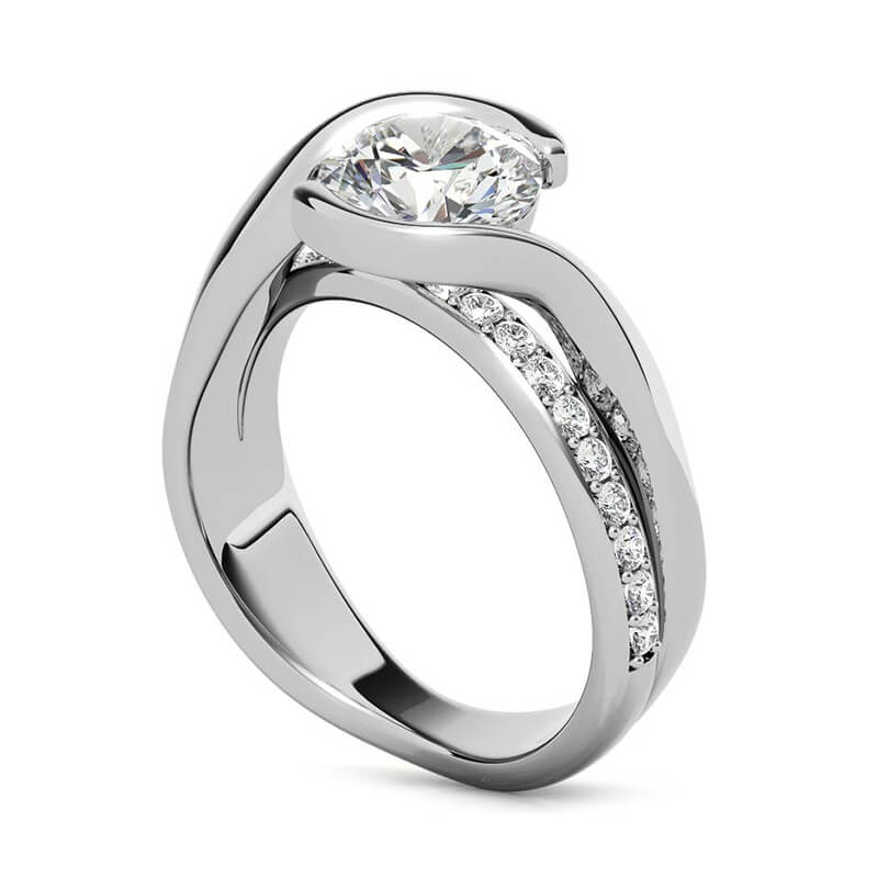 Bypass Half-Bezel Moissanite Pave Engagement Ring