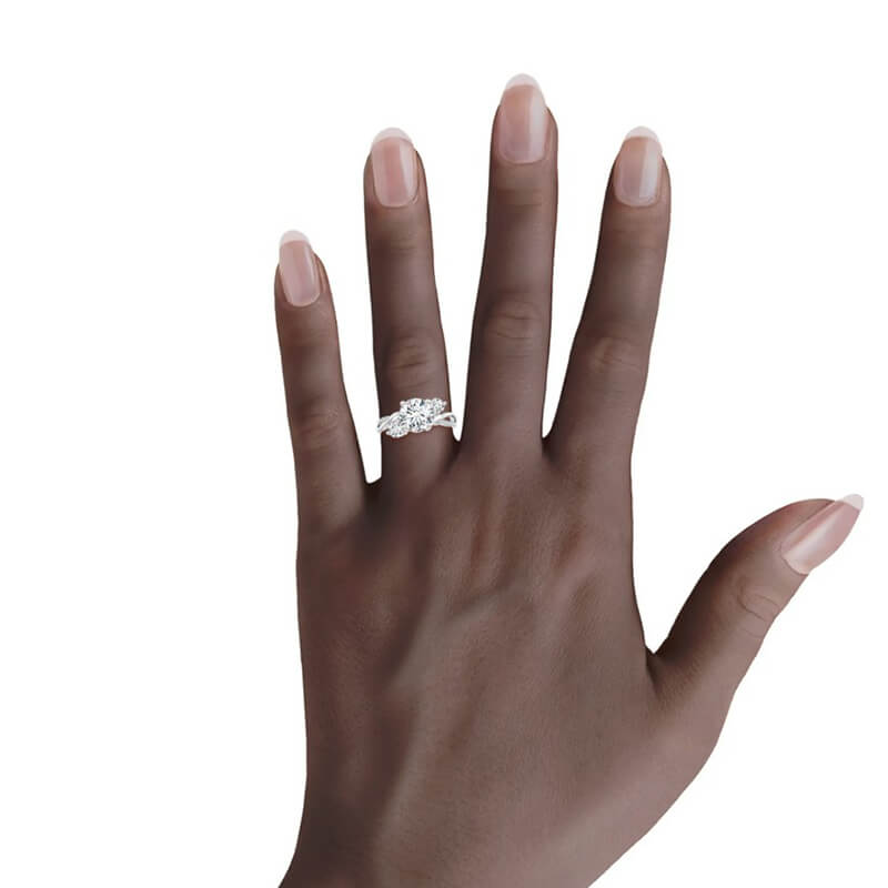Bypass Three Stone Moissanite Twisted Vine Pave Engagement Ring