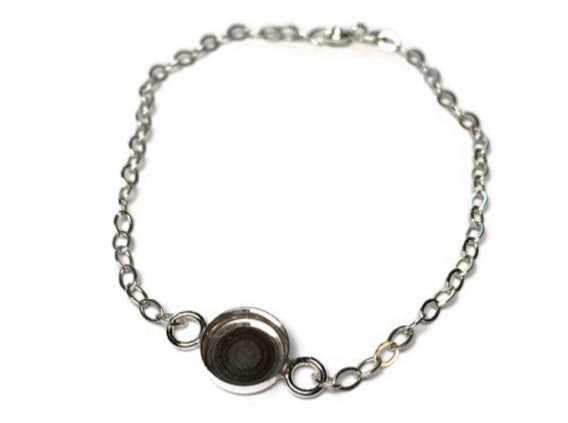 Gold Filled Bracelet Blank with Empty Bezel Cup and Chain