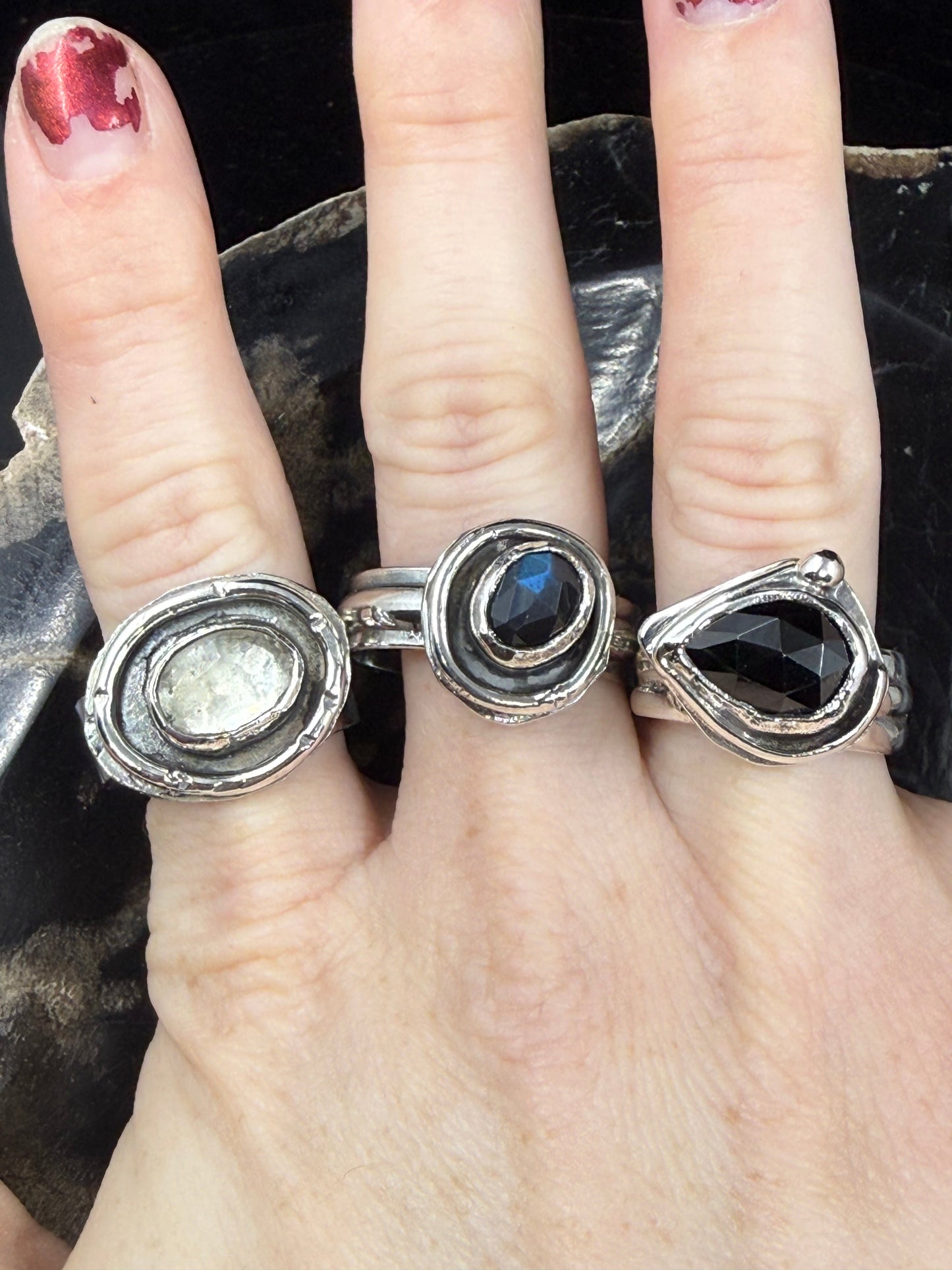 Labradorite Halo Boyfriend Ring