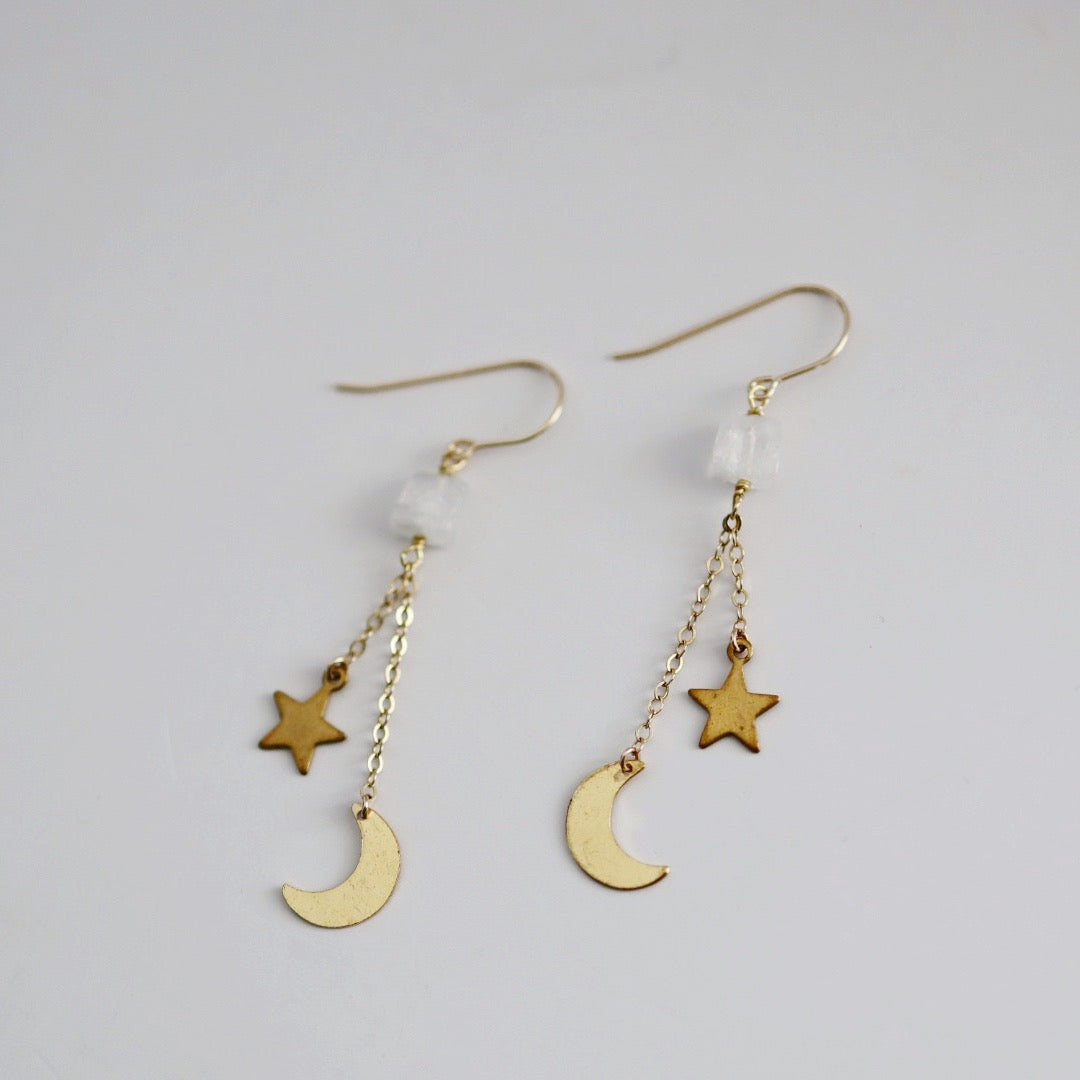 Moonstone and Celestial Drop Earrings / READY TO SHIP