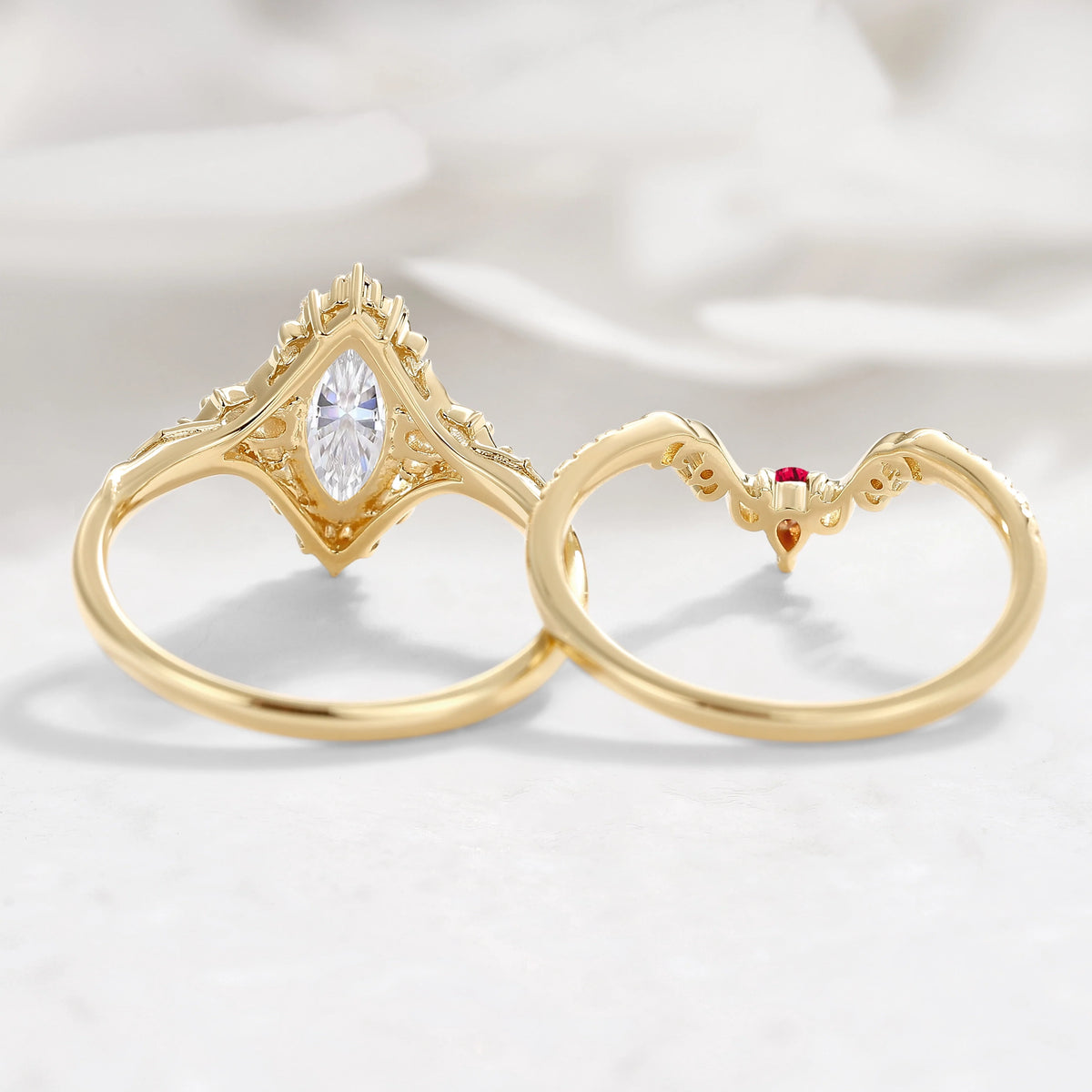 Nature Inspired Vintage Thorn Marquise Moissanite Engagement Ring - Valora Set