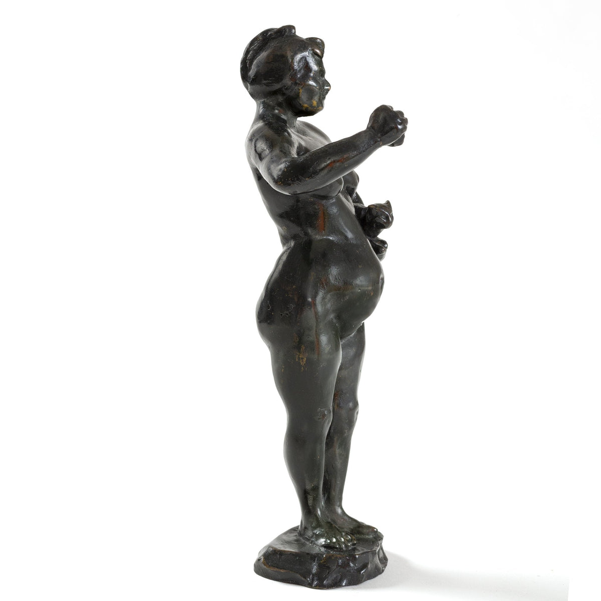 François-Rupert Carabin "Woman and Cat" Patinated Bronze Sculpture