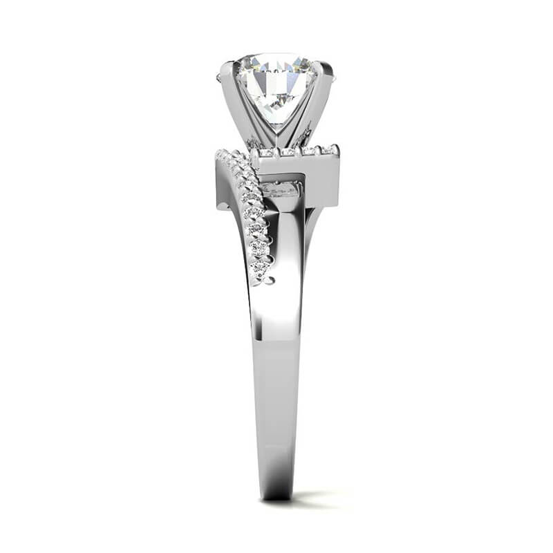 Cathedral Bypass Round Cut Moissanite Pave Engagement Ring