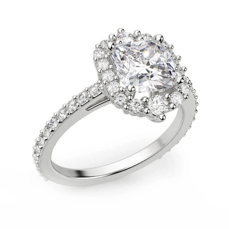 Cathedral Halo Cushion Cut Moissanite Pave Engagement Ring
