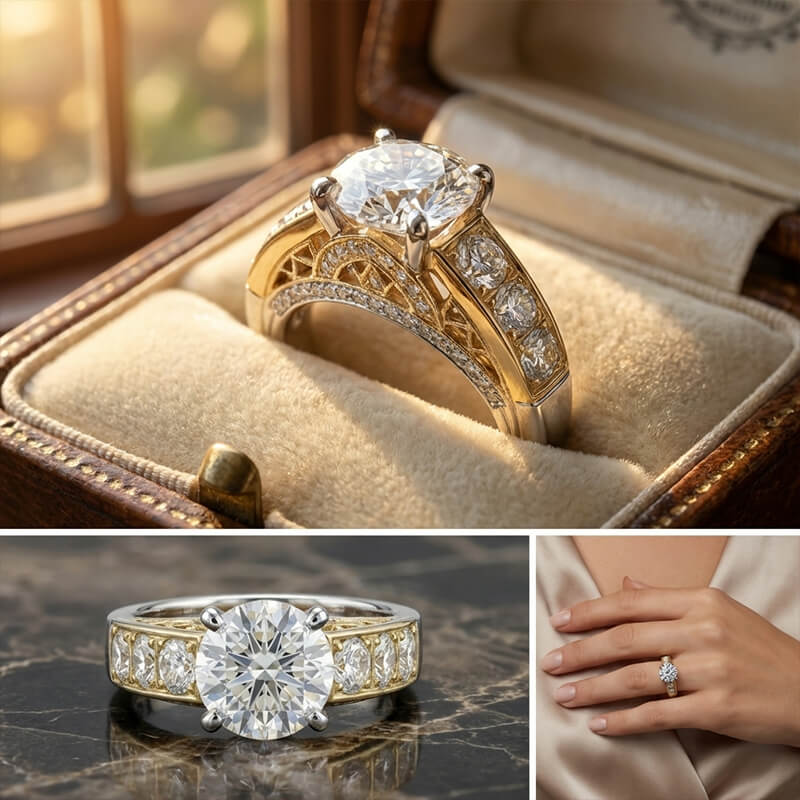 Cathedral Moissanite Two-Tone Architectural Lattice Engagement Ring