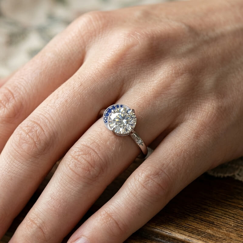 Celestial Sun and Moon & Star Accent Moissanite Engagement Ring