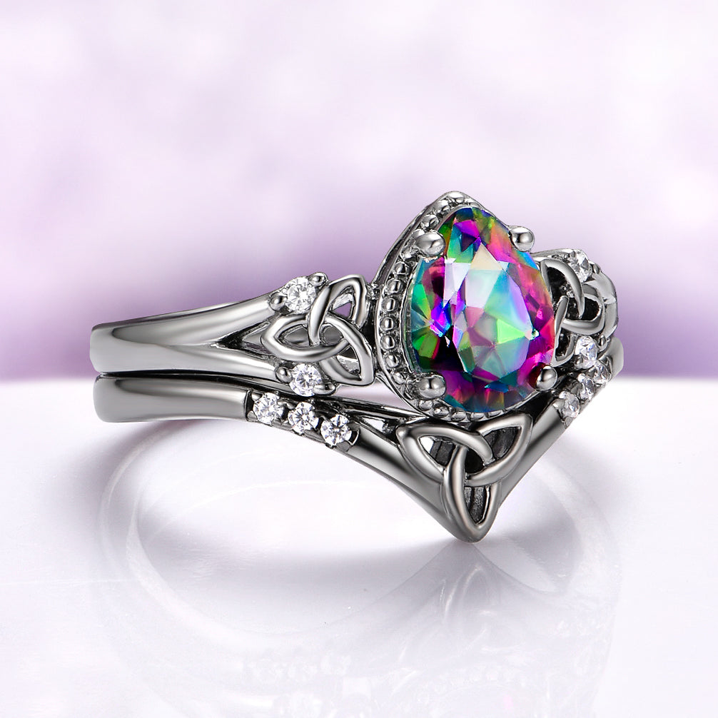 Celtic Knot Mystic Topaz Ring Set in Black Ruthenium