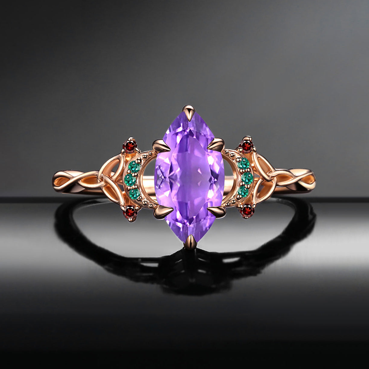Celtic Moon - Marquise Cut Amethyst Twist Engagement Ring