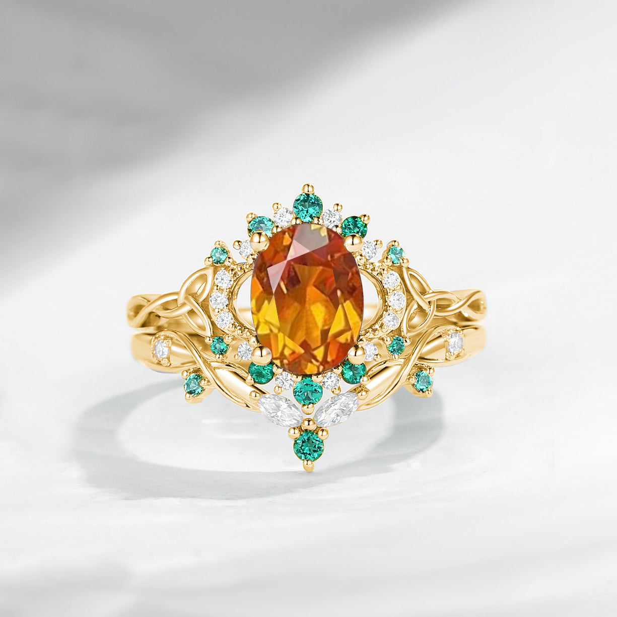 Celtic Moon - Vintage Inspired Oval Cut Citrine Infinity Engagement Ring Set