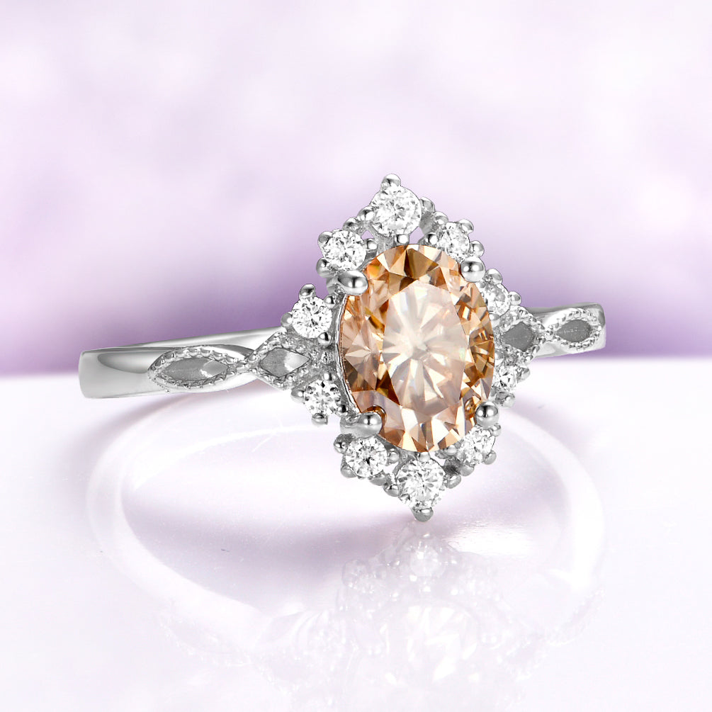 Champagne Moissanite Engagement Ring in Sterling Silver