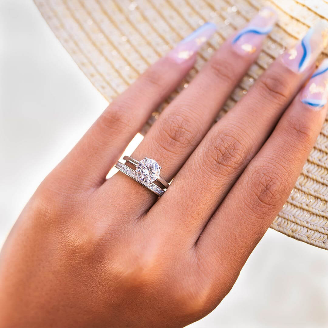 Channel Set Moissanite Half Eternity Sterling Silver Wedding Band Ring