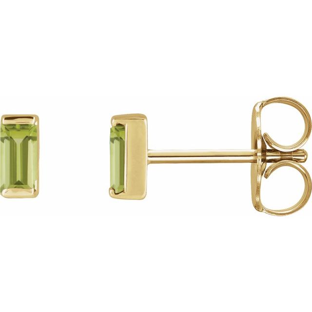Channel-set Baguette Peridot Gold or Platinum Stud Earrings