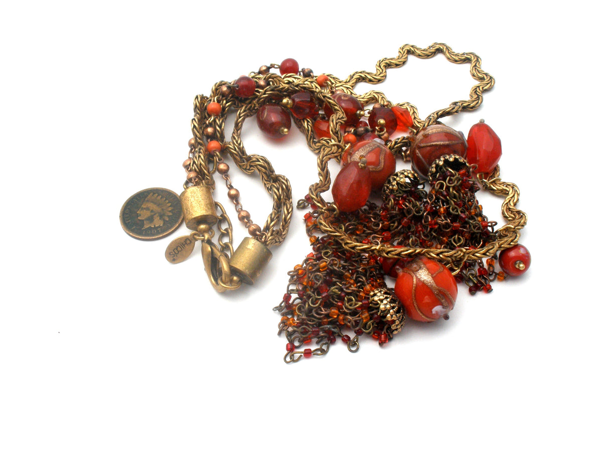 Chico's Lampwork Tassel Bead Necklace