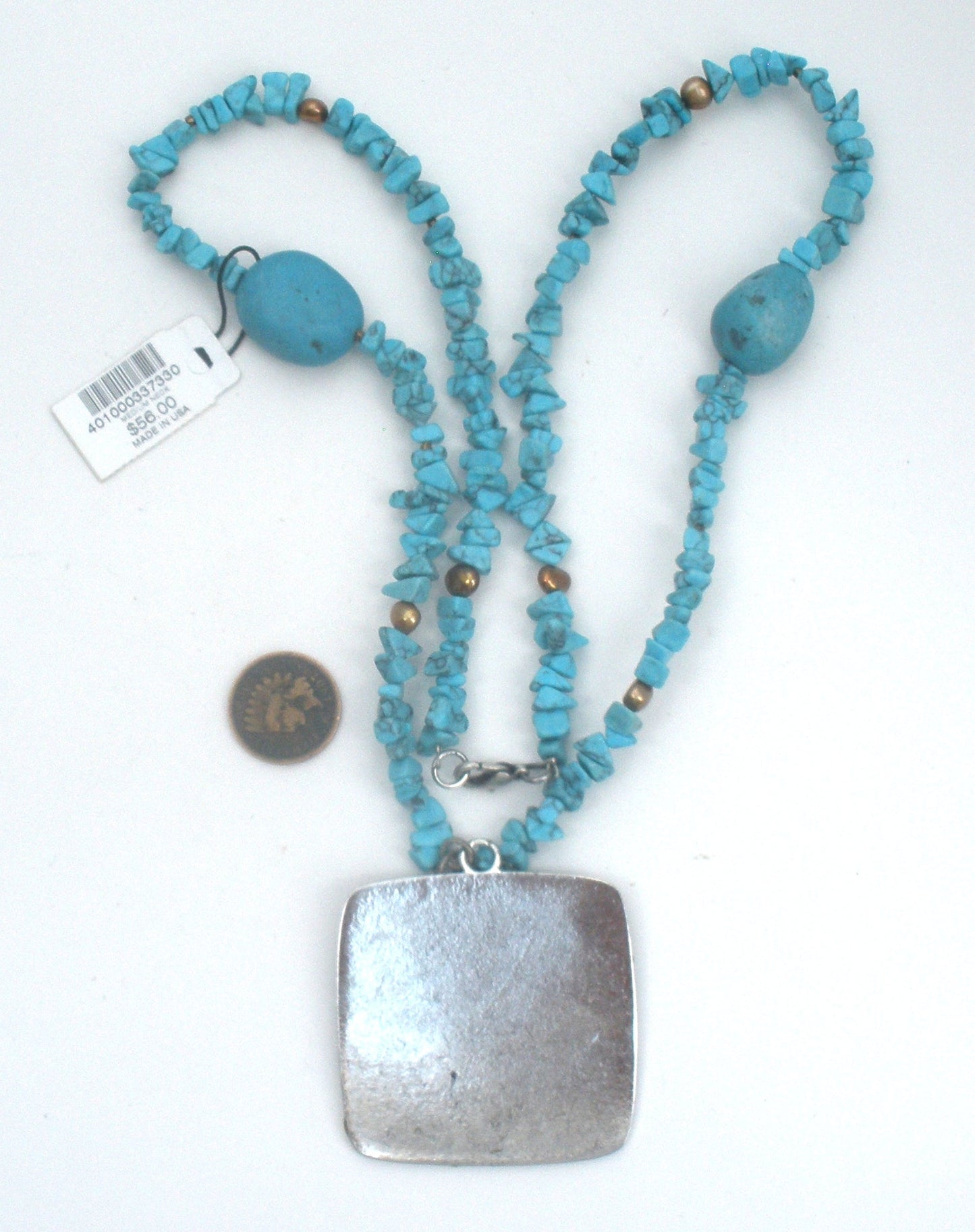 Chico's Turquoise Bead Enamel Pendant Necklace
