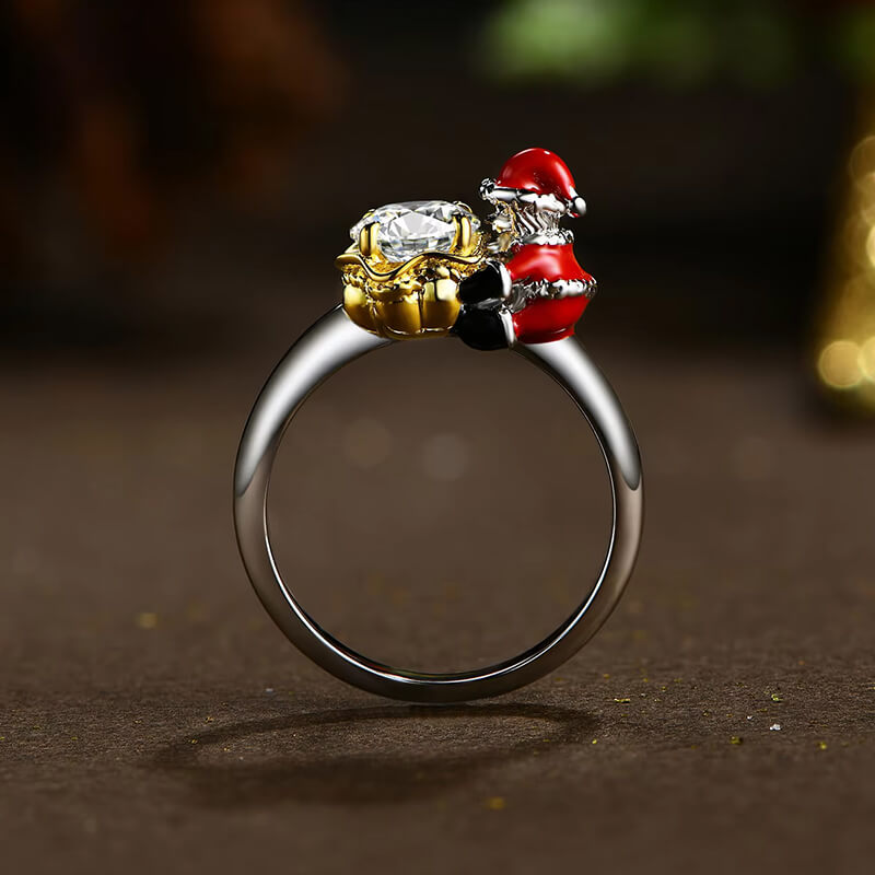 Christmas Inspired Solitaire Moissanite Enamel Engagement Ring