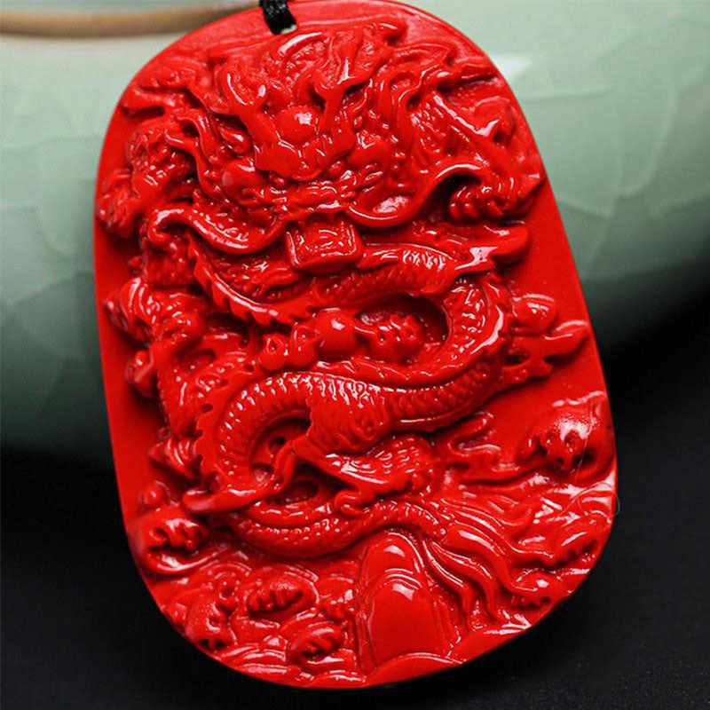 Cinnabar Dragon Pendant Necklace