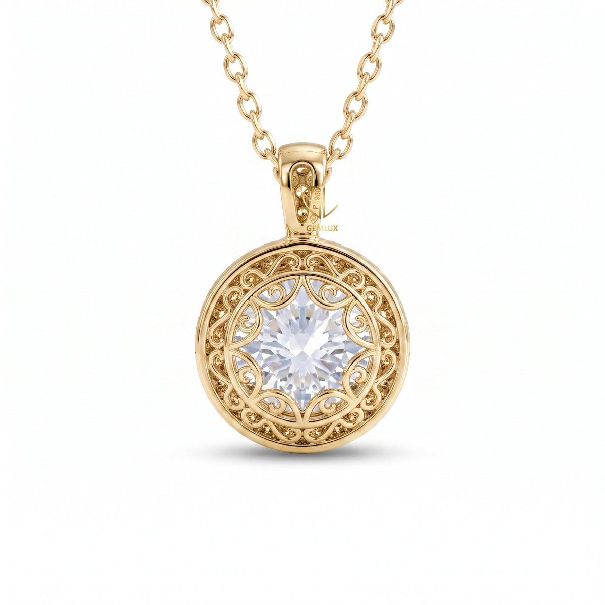 Hearts & Arrows Round Cut Lab Grown Diamond Halo Pendant for Women