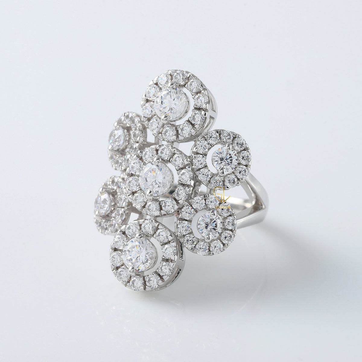 Cluster Halo Moissanite Diamond Engagement Ring