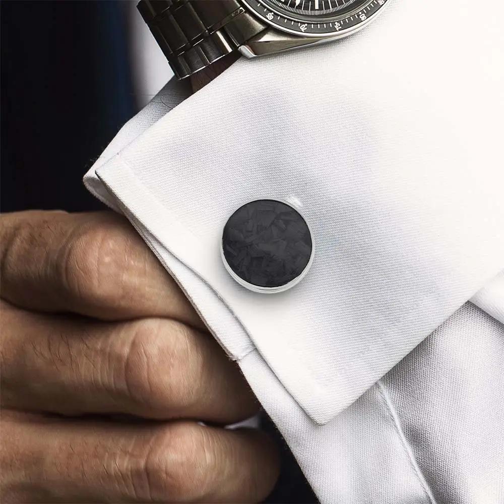 Forged Carbon Fiber Cuff Links in Silver