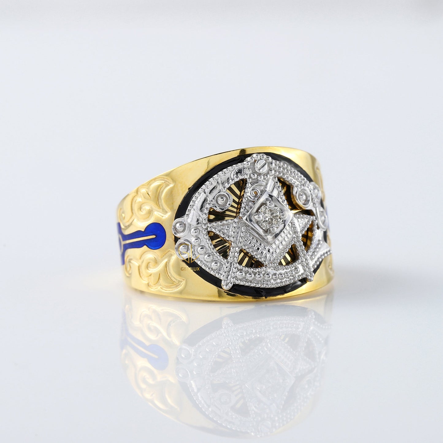 Custom Masonic Blue Lodge Two Tone Lab Grown Diamond Ring