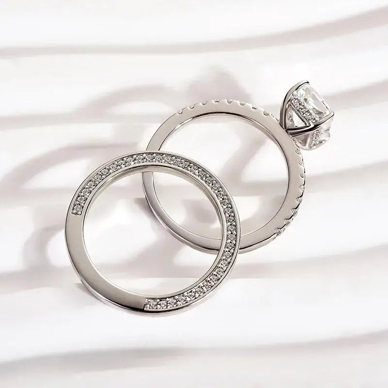 Radiant Cut White Gold Plated 925 Sterling Silver Ring Set with Cubic Zirconia Classic Wedding Ring Set