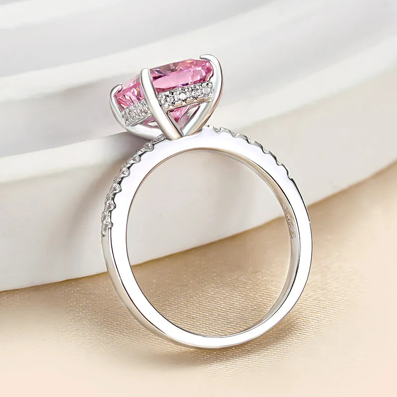 Chic Cushion Cut 3.0ct Pink Stone Hidden Halo Engagement Ring In Sterling Silver