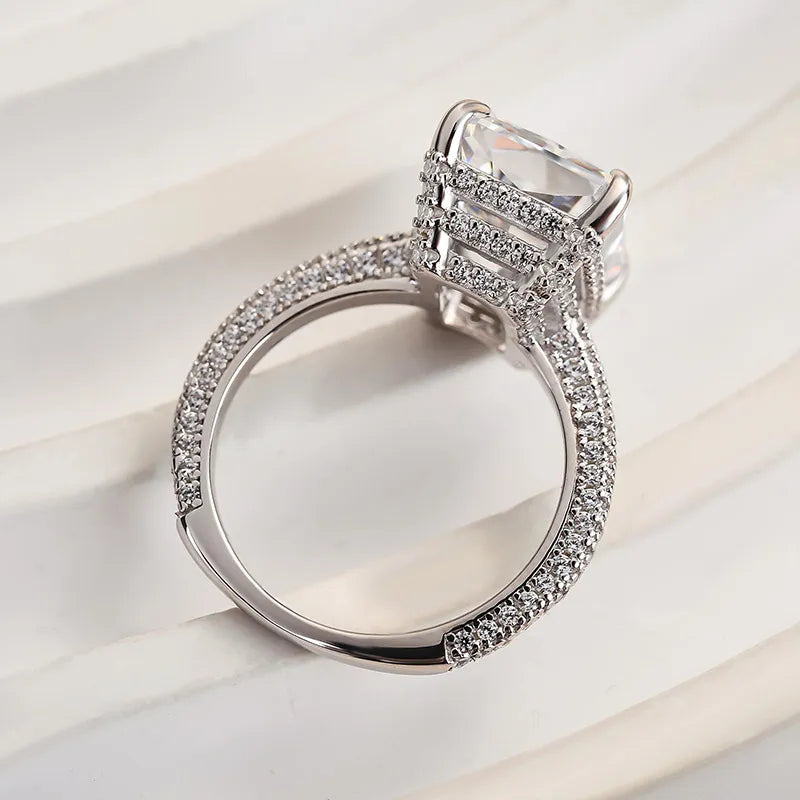 Luxurious Radiant Cut 7.0ct Hidden Halo Engagement Ring In Sterling Silver