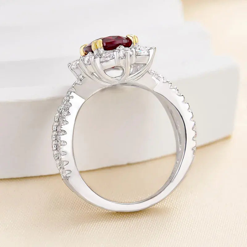 Vintage 2.0ct Twist Oval Cut Ruby Engagement Ring In Sterling Silver