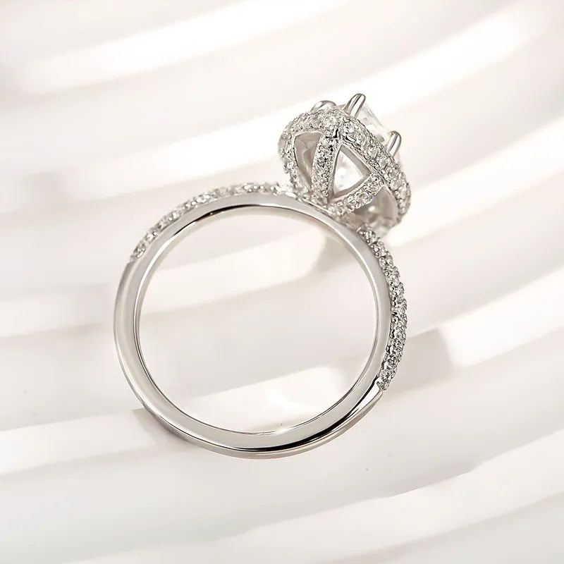Luxurious Halo Marquise Cut 3.0ct Engagement Ring In Sterling Silver