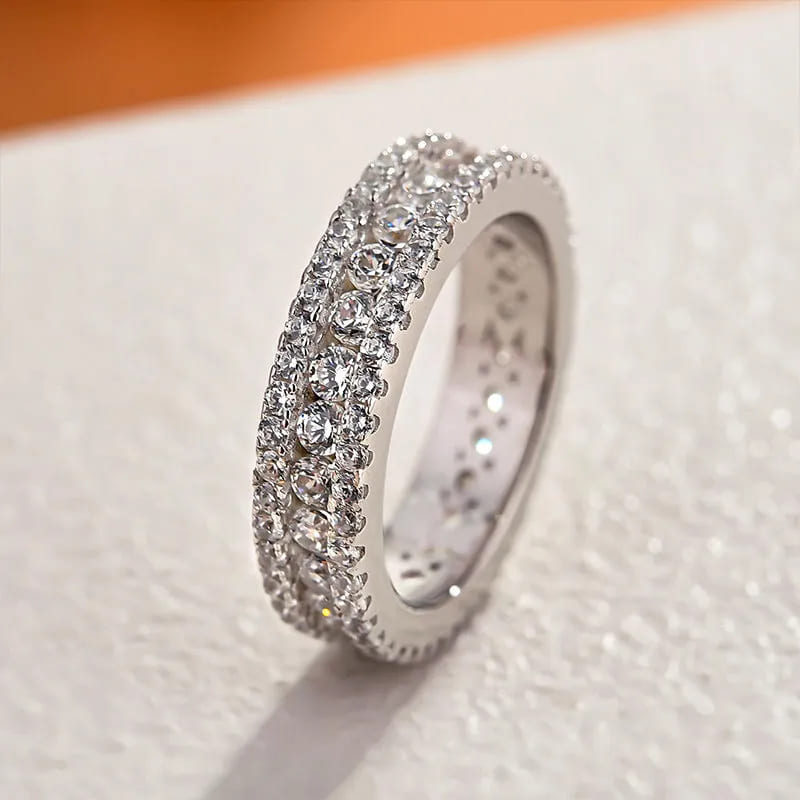 925 Sterling Silver Round Cut Wide Eternity Band