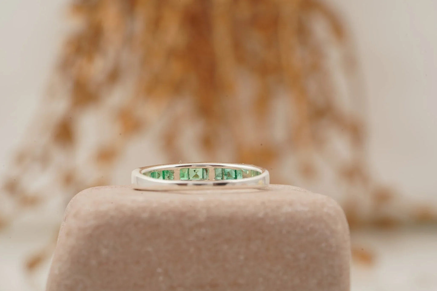 Princess Emerald Channel Set Wedding Band