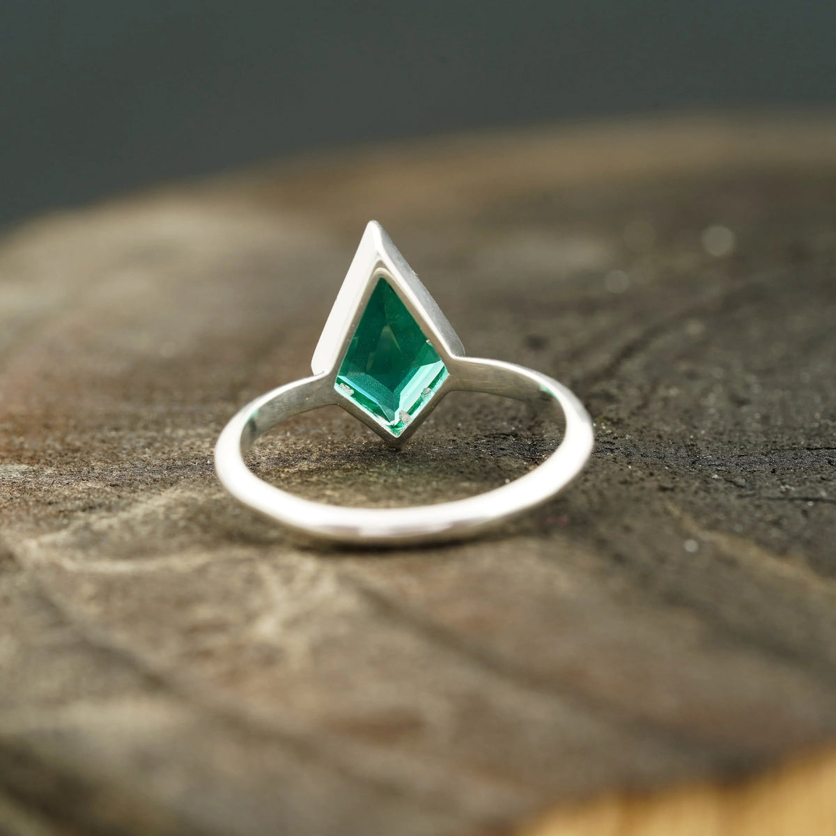 Kite Shaped Emerald Ring Solid Gold Solitaire Ring