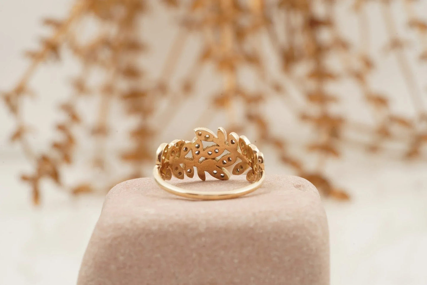 Leaf Diamond Stacking Gold Wedding Band