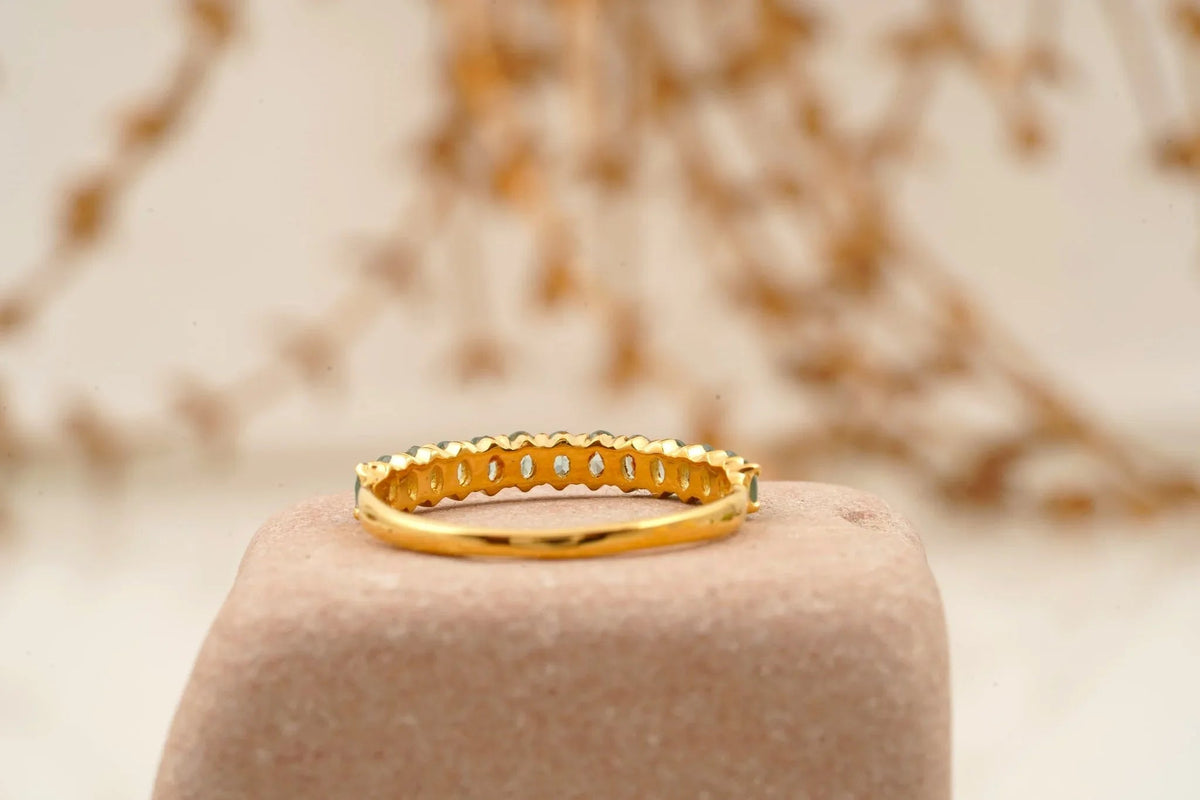 Oval Cut Aquamarine Stacking Wedding Band Solid Gold