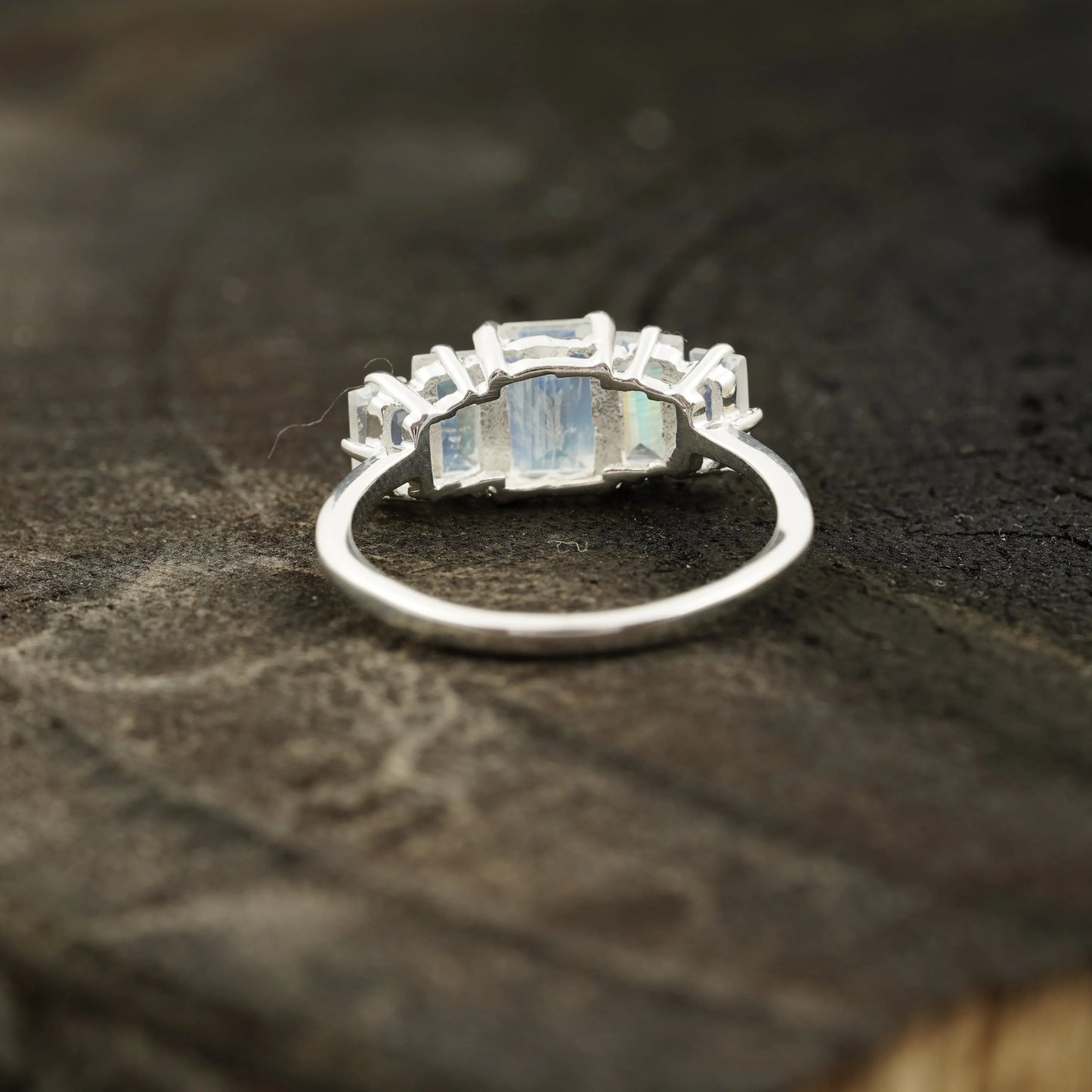 Emerald Cut Moonstone Engagement Ring 925 Sterling Silver